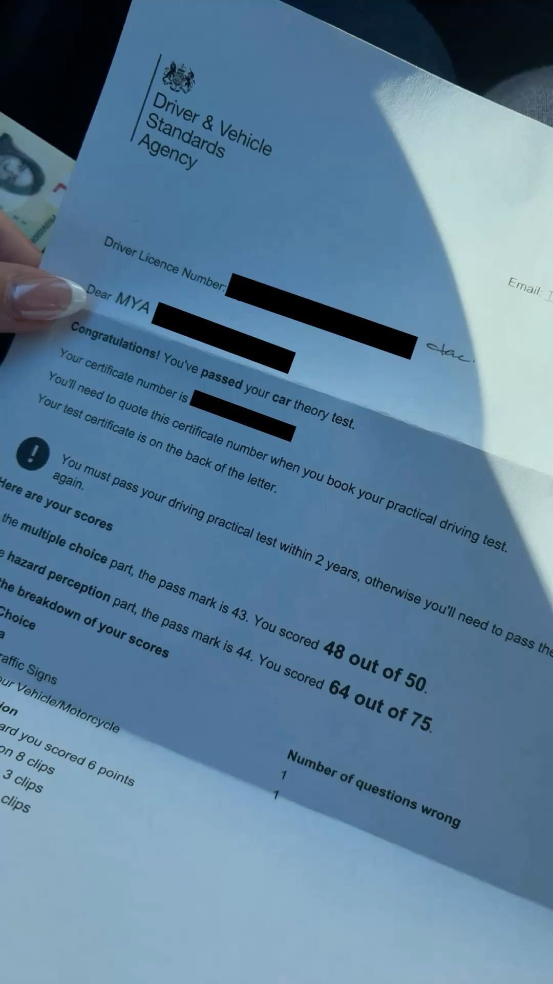 Theory test certificate 2